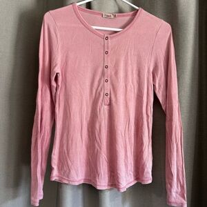 Faherty Pink Long Sleeve Ribbed Henley Top